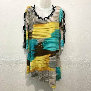 Fashque Studio Top Blouse Stretch Pullover Abstract Multi Asymmetrical S USA